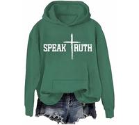 Felpa con cappuccio con scritta "Speak Truth" e scritta "Speak Truth", a maniche lunghe, unisex, Verde-h, 3XL