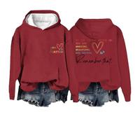Felpa con cappuccio con slogan Letter Graphic a maniche lunghe, con tasche a righe, Colore: rosso, L