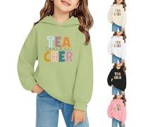Felpa con cappuccio con stampa insegnante, per ragazzi e ragazze, per il primo giorno di scuola, per bambini, per il rientro a scuola, felpa preppy, a maniche lunghe, casual e sportivo, top (nero, 4-5