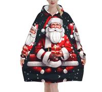 Felpa con cappuccio con stampa natalizia di Babbo Natale accogliente oversize calda coperta per inverno e Natale Loungewear regali, Nero , XXL