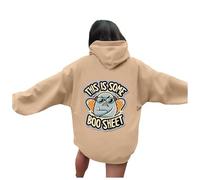 Felpa con cappuccio con tasche, oversize, da donna, classica, a maniche lunghe, con cappuccio, rosa, A4-kaki, XL