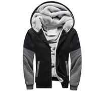 Felpa con cappuccio con zip da uomo con maniche a contrasto ispessite, calde tasche invernali gonfie alla moda felpa con zip intera felpa atletica sportiva allenamento felpa a maniche lunghe, Nero , S