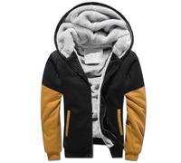 Felpa con cappuccio con zip da uomo con maniche a contrasto ispessite, calde tasche invernali gonfie alla moda felpa con zip intera felpa atletica sportiva allenamento felpa a maniche lunghe, cachi