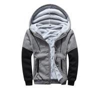 Felpa con cappuccio con zip da uomo con maniche a contrasto ispessite, calde tasche invernali gonfie alla moda felpa con zip intera felpa atletica sportiva allenamento felpa a maniche lunghe, Grigio