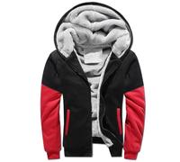 Felpa con cappuccio con zip da uomo con maniche a contrasto ispessite, calde tasche invernali gonfie alla moda felpa con zip intera felpa atletica sportiva allenamento felpa a maniche lunghe, Rosso