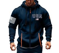 Felpa con cappuccio con zip da uomo, con stampa bandiera americana, con coulisse, a maniche lunghe, per bodybuilding, muscoli, elastica, comoda, per allenamento, abbigliamento sportivo, casual, caldo