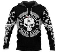 Felpa con Cappuccio con Zip e Nodo Celtico con Teschio Vichingo, Bussola Vichinga Stampata in 3D, Giacca con Tasche Grandi Harajuku Casual, Elegante Felpa da Strada per Pagani Invernali(Hoodie,L)