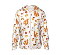 Felpa con cappuccio con zip per uomo e donna - Boemia carina scoiattolo fungo con cappuccio sole camicia a maniche lunghe uomo donna con tasche, Nero, M