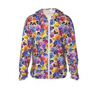 Felpa con cappuccio con zip per uomo e donna, da giardino, tricolore, viola del pensiero, a maniche lunghe, con cappuccio, da uomo e da donna, con tasche, Nero, S