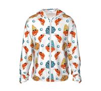 Felpa con cappuccio con zip per uomo e donna - Ermite, granchio, gambero, smerlato, maniche lunghe, camicia da sole per uomo e donna con tasche, nero/bianco, L