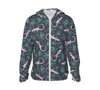 Felpa con cappuccio con zip per uomo e donna - Gecko Lucertola a foglie verdi a maniche lunghe - Camicia da sole con cappuccio per uomo e donna con tasche, Nero , L
