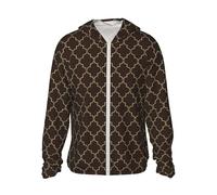 Felpa con cappuccio con zip per uomo e donna - marrone reticolo marocchino a maniche lunghe con tasche, Nero , L