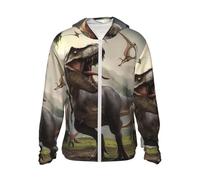 Felpa con cappuccio con zip per uomo e donna, motivo dinosauro Forest Park, a maniche lunghe, con tasche, da uomo e da donna, Nero, M