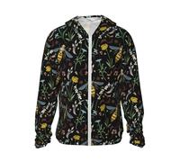 Felpa con cappuccio con zip per uomo e donna, motivo vespa e fiori, con cappuccio, a maniche lunghe, da uomo e da donna, con tasche, Nero, L