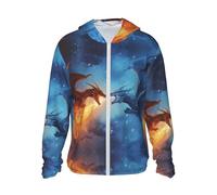 Felpa con cappuccio con zip per uomo e donna, rosso e blu Fire Dragon A Hooded Sun camicia a maniche lunghe uomo donna con tasche, nero, Large