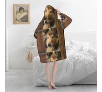Felpa con cappuccio, coperta in flanella, felpa con cappuccio indossabile da donna, cani di razza Rough Collie Lassie, cani grandi e soffici, animali domestici