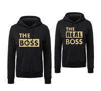 Felpa con cappuccio Coppia Felpa con cappuccio Coppia The Boss The Real Boss Felpa con cappuccio Coppia Partner Pullover con tasche Manica lunga Donna Nero Bianco Grigio 1PC(Women-Oro-Nero,M)
