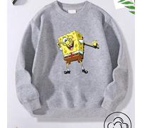 Felpa con cappuccio da bambina, a maniche lunghe, con spalle scese, vestibilità ampia, grigio chiaro, con SpongeBob in una posa buffa: giocosa e stravagante, evoca immediatamente ricordi d'infanzia. R