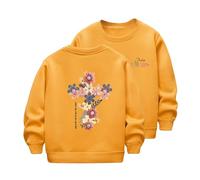 Felpa con cappuccio da bambina a maniche lunghe, invernale, calda, spessa, girocollo, stampata, giallo., 6-7 Anni
