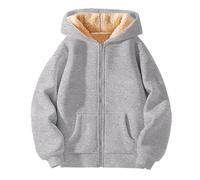 Felpa con cappuccio da calcio per bambini, per bambini, in pile invernale, con zip completa, spessa e foderata, regalo sostenibile per adolescenti, grigio., 9-10 Anni