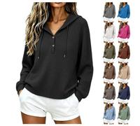 Felpa con cappuccio da donna, a maglia a nido d'ape, con bottoni, scollo a | Felpa da donna con cappuccio, oversize, in pile, morbida, elegante, per autunno, termica, calda, per il tempo libero