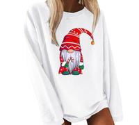 Felpa con cappuccio da donna a maniche lunghe con stampa natalizia personalizzata senza cappuccio Felpa da allenamento con zip intera, bianco, 4XL