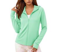 Felpa con cappuccio da donna, ad asciugatura rapida, con cerniera, slim fit, a maniche lunghe, con foro per il pollice, traspirante, leggera, a maniche lunghe, sportiva, #01 verde, S