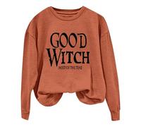 Felpa con cappuccio da donna alla moda autunnale con scritta "Most of the Time" con stampa di Halloween, Arancione, XL