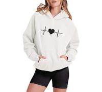 Felpa con cappuccio da donna alla moda con stampa casual sulle maniche per una vita urbana alla moda nella vita di tutti i giorni, bianco, M