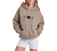 Felpa con cappuccio da donna alla moda con stampa casual sulle maniche per una vita urbana alla moda nella vita di tutti i giorni, cachi, XL