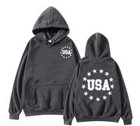 Felpa con cappuccio da donna autunnale con tasca con bandiera americana stampata casual allentata felpa con cappuccio da donna lunga, Grigio scuro, 4XL