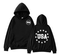 Felpa con cappuccio da donna autunnale con tasca con bandiera americana stampata casual allentata felpa con cappuccio da donna lunga, Nero , 5XL