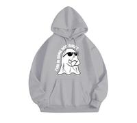 Felpa con cappuccio da donna carina con grafica spettro oversize con cappuccio camicie per Halloween da donna felpe a maniche lunghe con cappuccio alla moda casual pullover per tutti i santi, Cenere
