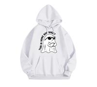 Felpa con cappuccio da donna carina con grafica spettro oversize con cappuccio camicie per Halloween da donna felpe a maniche lunghe con cappuccio alla moda casual pullover per tutti i santi, bianco