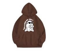 Felpa con cappuccio da donna carina con grafica spettro oversize con cappuccio camicie per Halloween da donna felpe a maniche lunghe con cappuccio alla moda casual pullover per tutti i santi, Caff
