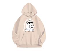 Felpa con cappuccio da donna carina con grafica spettro oversize con cappuccio camicie per Halloween da donna felpe a maniche lunghe con cappuccio alla moda casual pullover per tutti i santi, Beige, M