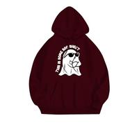 Felpa con cappuccio da donna carina con grafica spettro oversize con cappuccio camicie per Halloween da donna felpe a maniche lunghe con cappuccio alla moda casual pullover per tutti i santi, vino