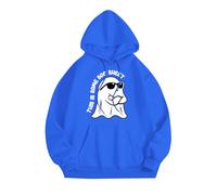 Felpa con cappuccio da donna carina con grafica spettro oversize con cappuccio camicie per Halloween da donna felpe a maniche lunghe con cappuccio alla moda casual pullover per tutti i santi, Blu, M