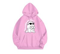Felpa con cappuccio da donna carina con grafica spettro oversize con cappuccio camicie per Halloween da donna felpe a maniche lunghe con cappuccio alla moda casual pullover per tutti i santi, rosa