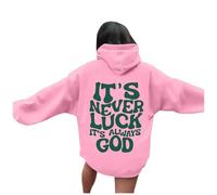 Felpa con cappuccio da donna Christian It's Never Luck It's Always God Gothic a maniche lunghe girocollo con Gesù Comfort Divertente Pullover Faith Outfits per adolescenti con lettera grafica sportiva