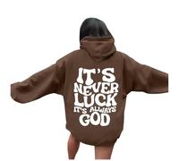 Felpa con cappuccio da donna Christian It's Never Luck It's Always God Gothic a maniche lunghe girocollo con Gesù Comfort Divertente Pullover Faith Outfits per adolescenti con lettera grafica sportiva