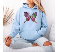 Felpa con cappuccio da donna colorata Butterfly Folk Art Animals