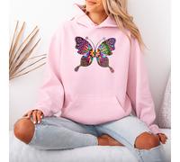 Felpa con cappuccio da donna colorata Butterfly Folk Art Animals
