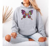 Felpa con cappuccio da donna colorata Butterfly Folk Art Animals