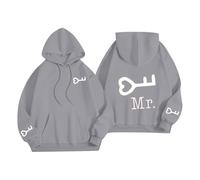 Felpa con cappuccio da donna comoda per San Valentino, per l'inverno e la primavera, con stampa di lettere d'amore, casual, con tasca, per regali di vita quotidiana, Grigio, 5XL