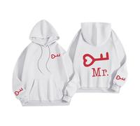 Felpa con cappuccio da donna comoda per San Valentino, per l'inverno e la primavera, con stampa di lettere d'amore, casual, con tasca, per regali di vita quotidiana, bianco, 5XL