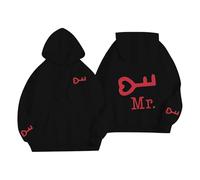 Felpa con cappuccio da donna comoda per San Valentino, per l'inverno e la primavera, con stampa di lettere d'amore, casual, con tasca, per regali di vita quotidiana, Nero , S