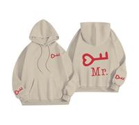 Felpa con cappuccio da donna comoda per San Valentino, per l'inverno e la primavera, con stampa di lettere d'amore, casual, con tasca, per regali di vita quotidiana, Beige, L