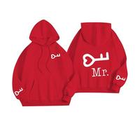 Felpa con cappuccio da donna comoda per San Valentino, per l'inverno e la primavera, con stampa di lettere d'amore, casual, con tasca, per regali di vita quotidiana, Rosso, XL