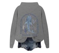 Felpa con cappuccio da donna con cappuccio, casual, con cappuccio, morbida e confortevole, per l'uso quotidiano, leggera, a maniche lunghe, con chiusura lampo e design stampato, perfetta, grigio., S